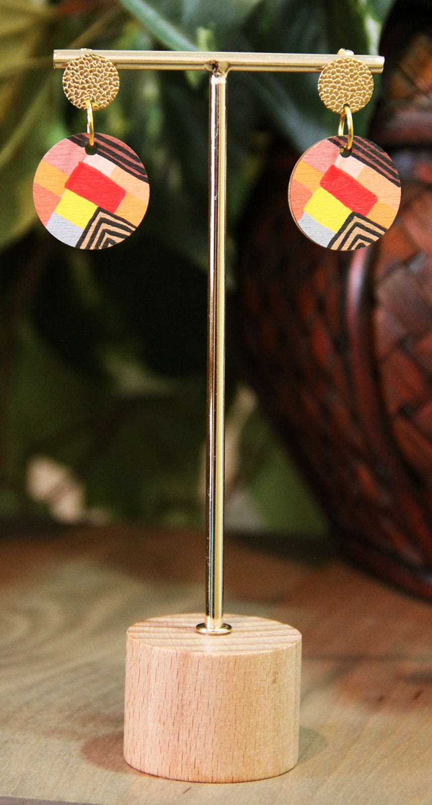 Red, Yellow and Orange Geometric Circular Earrings