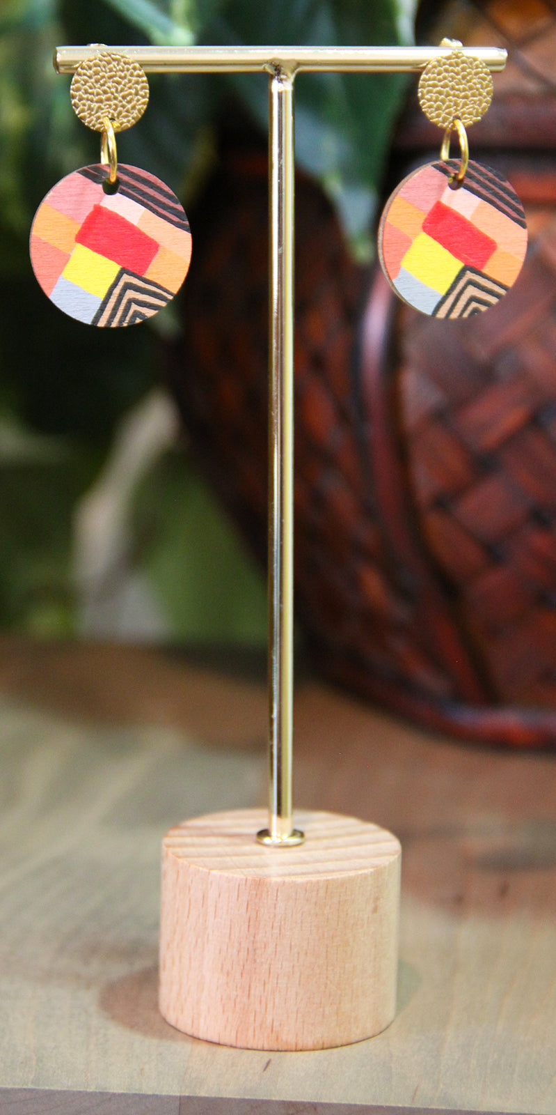 Red, Yellow and Orange Geometric Circular Earrings