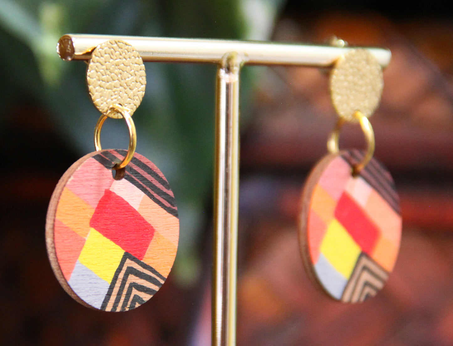 Red, Yellow and Orange Geometric Circular Earrings