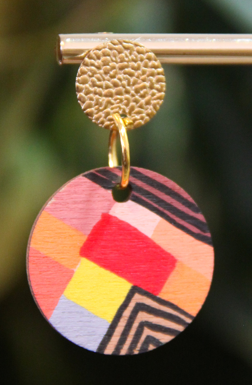 Red, Yellow and Orange Geometric Circular Earrings