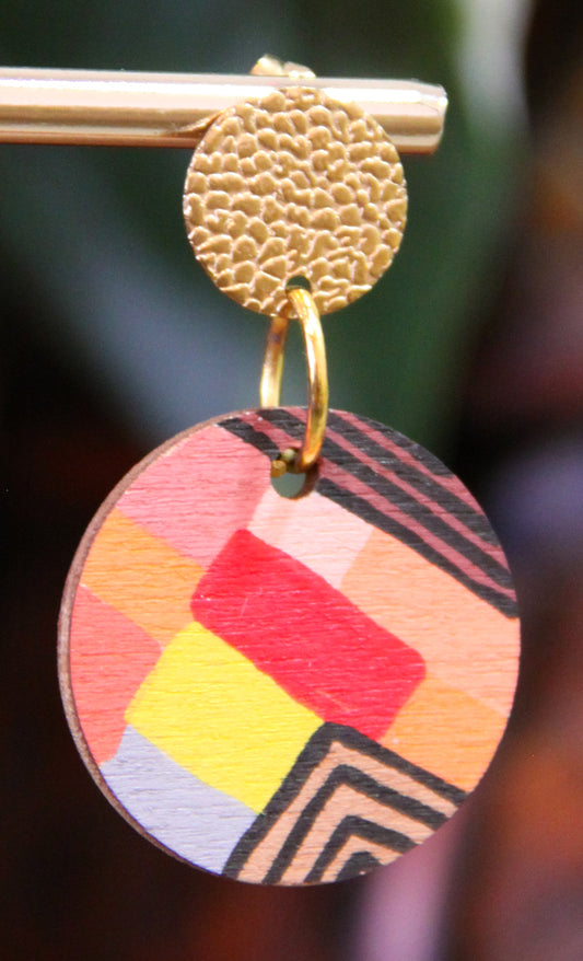 Red, Yellow and Orange Geometric Circular Earrings