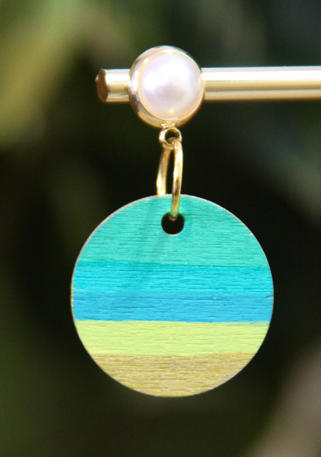 Green, Teal and Gold Linear Circular Earrings