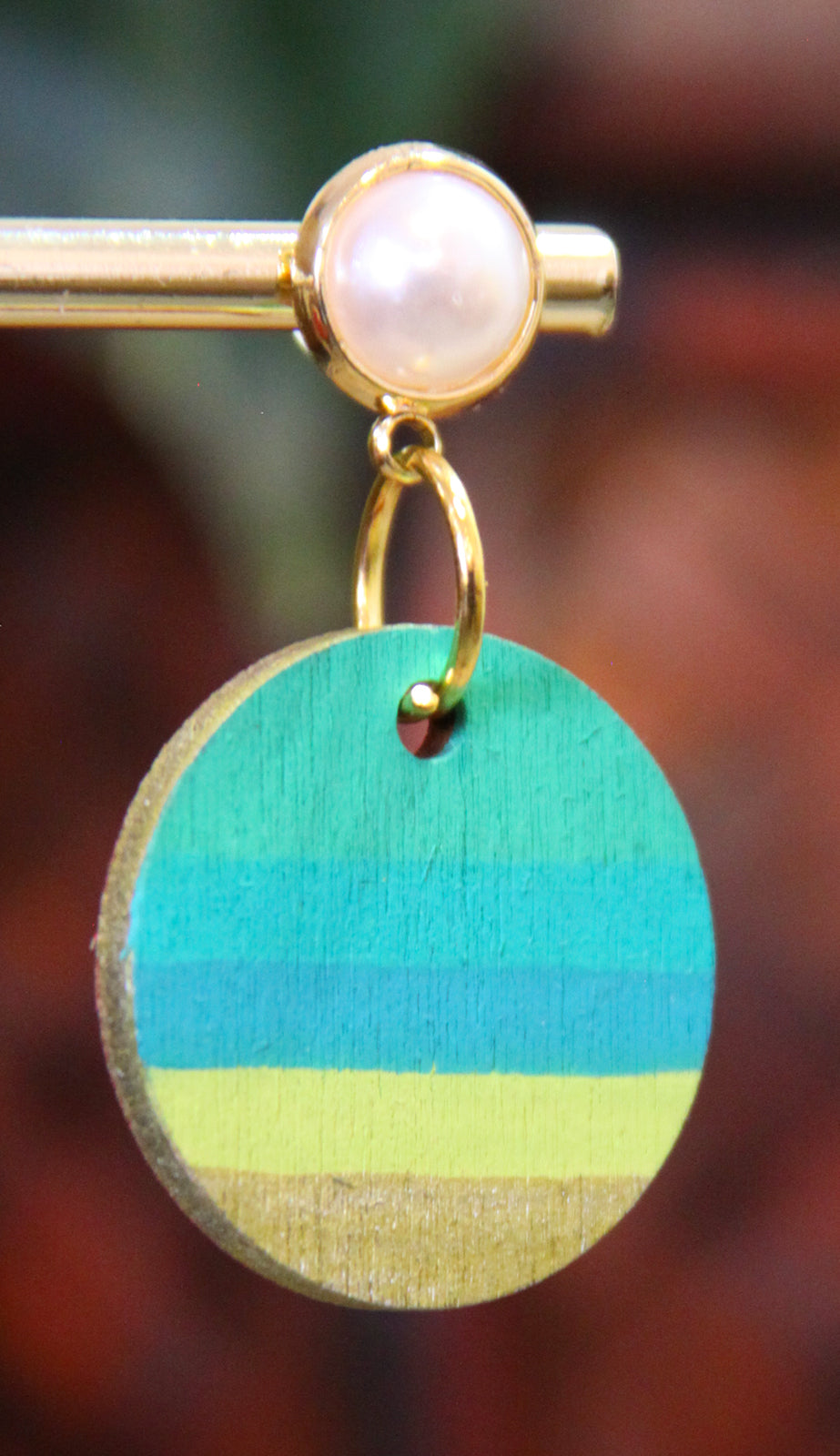 Green, Teal and Gold Linear Circular Earrings