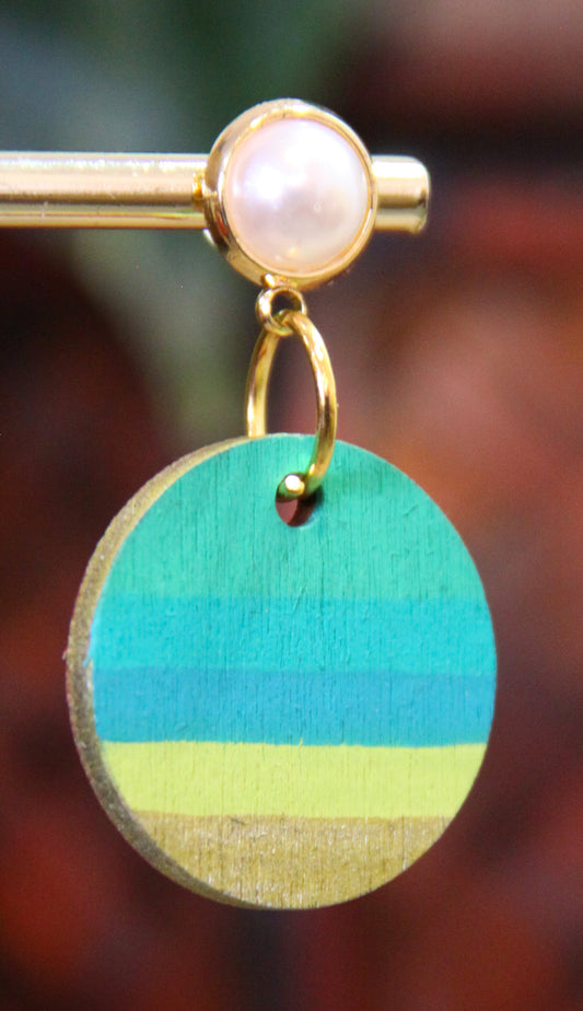 Green, Teal and Gold Linear Circular Earrings