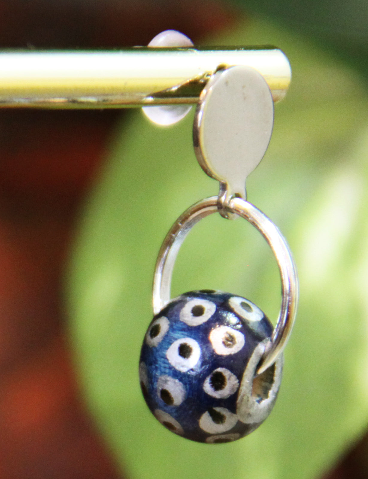 Blue and Silver Wood Bead Earrings