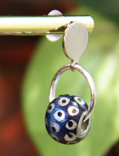 Blue and Silver Wood Bead Earrings