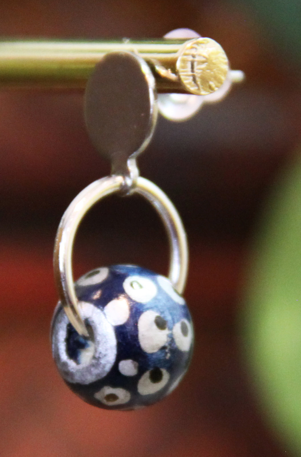 Blue and Silver Wood Bead Earrings