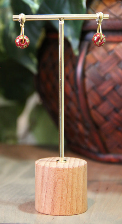 Red and Gold Wood Bead Earrings