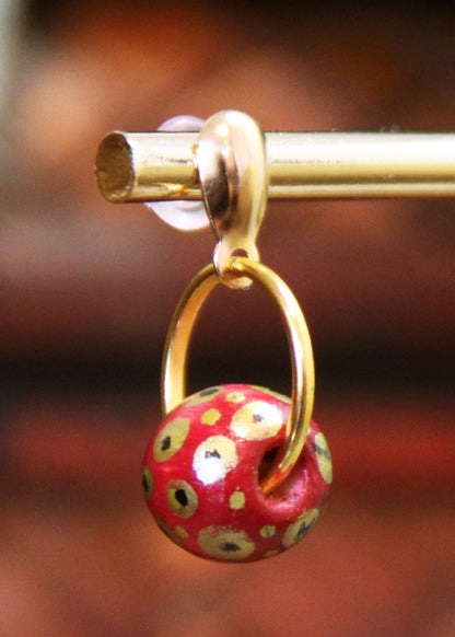 Red and Gold Wood Bead Earrings