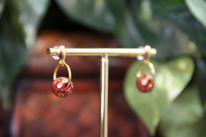 Red and Gold Wood Bead Earrings