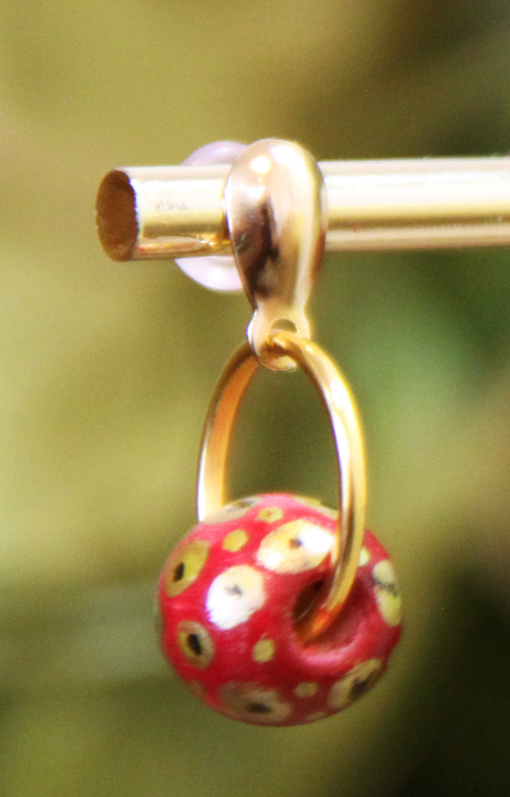 Red and Gold Wood Bead Earrings
