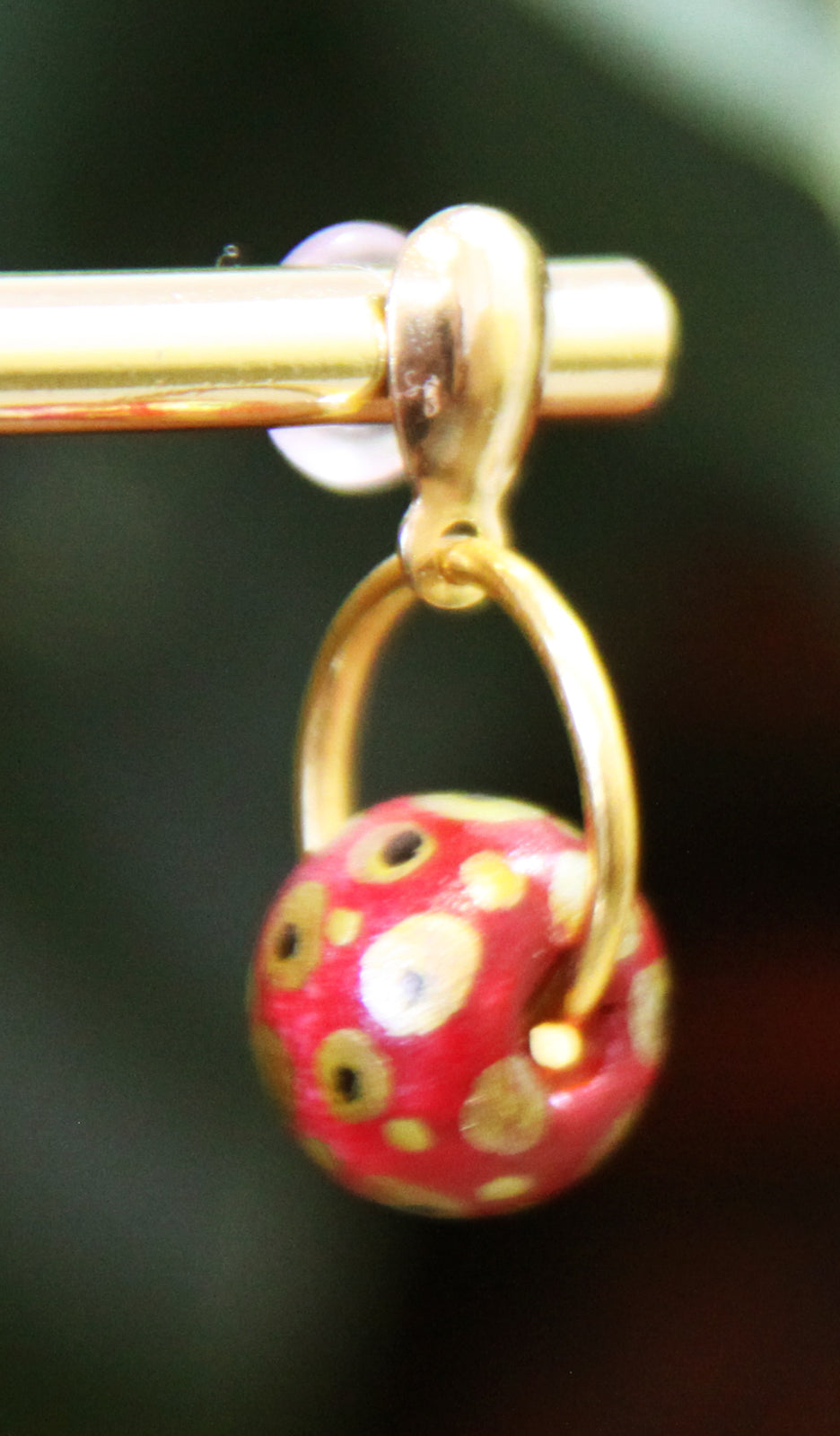Red and Gold Wood Bead Earrings