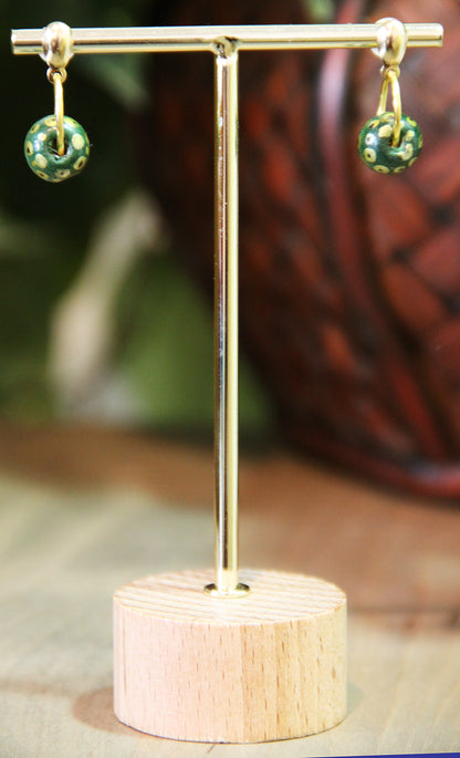Small Green Wood Bead Earrings