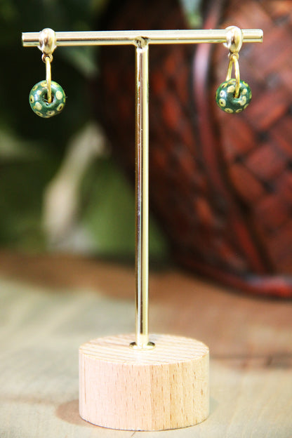 Small Green Wood Bead Earrings