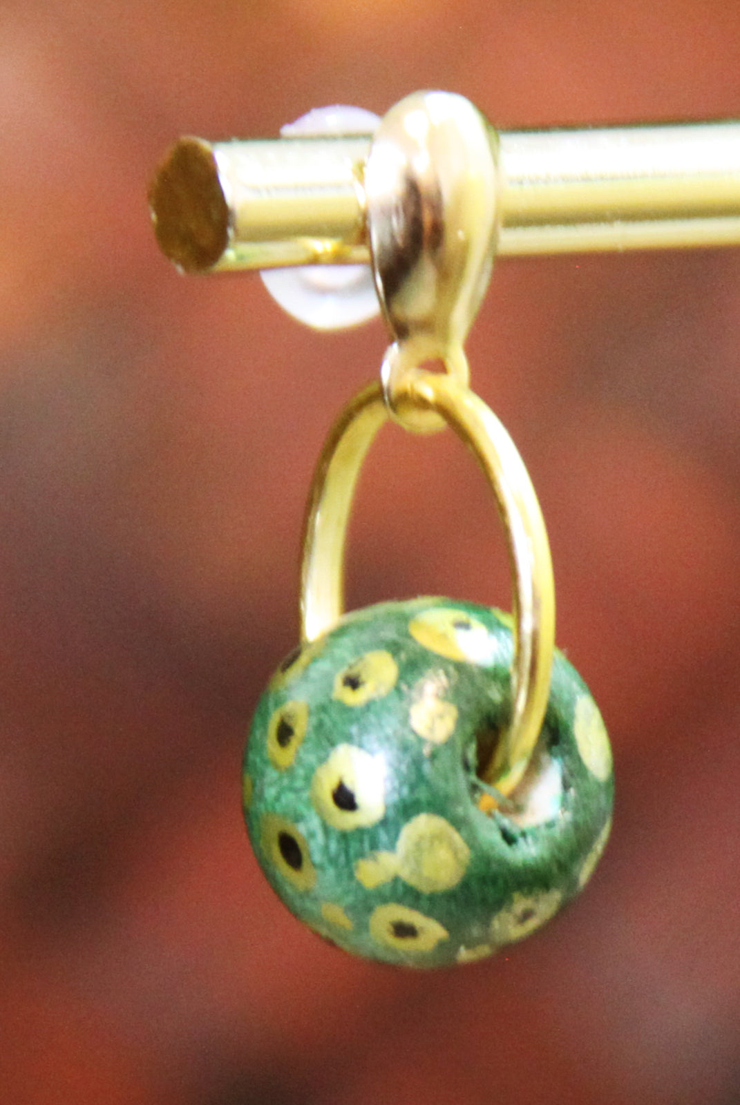 Small Green Wood Bead Earrings