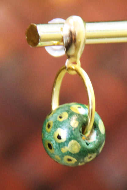 Small Green Wood Bead Earrings
