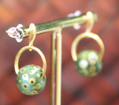 Small Green Wood Bead Earrings