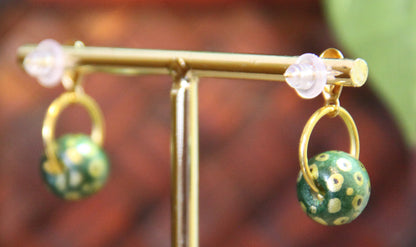 Small Green Wood Bead Earrings
