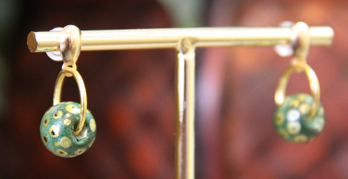 Small Green Wood Bead Earrings