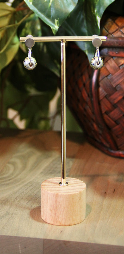 Black and Silver Wood Bead Earrings