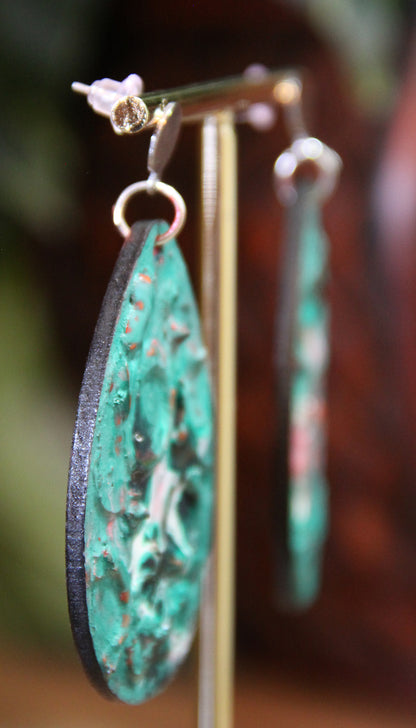 Blue, Pink and White Marbled Textured Teardrop Earrings
