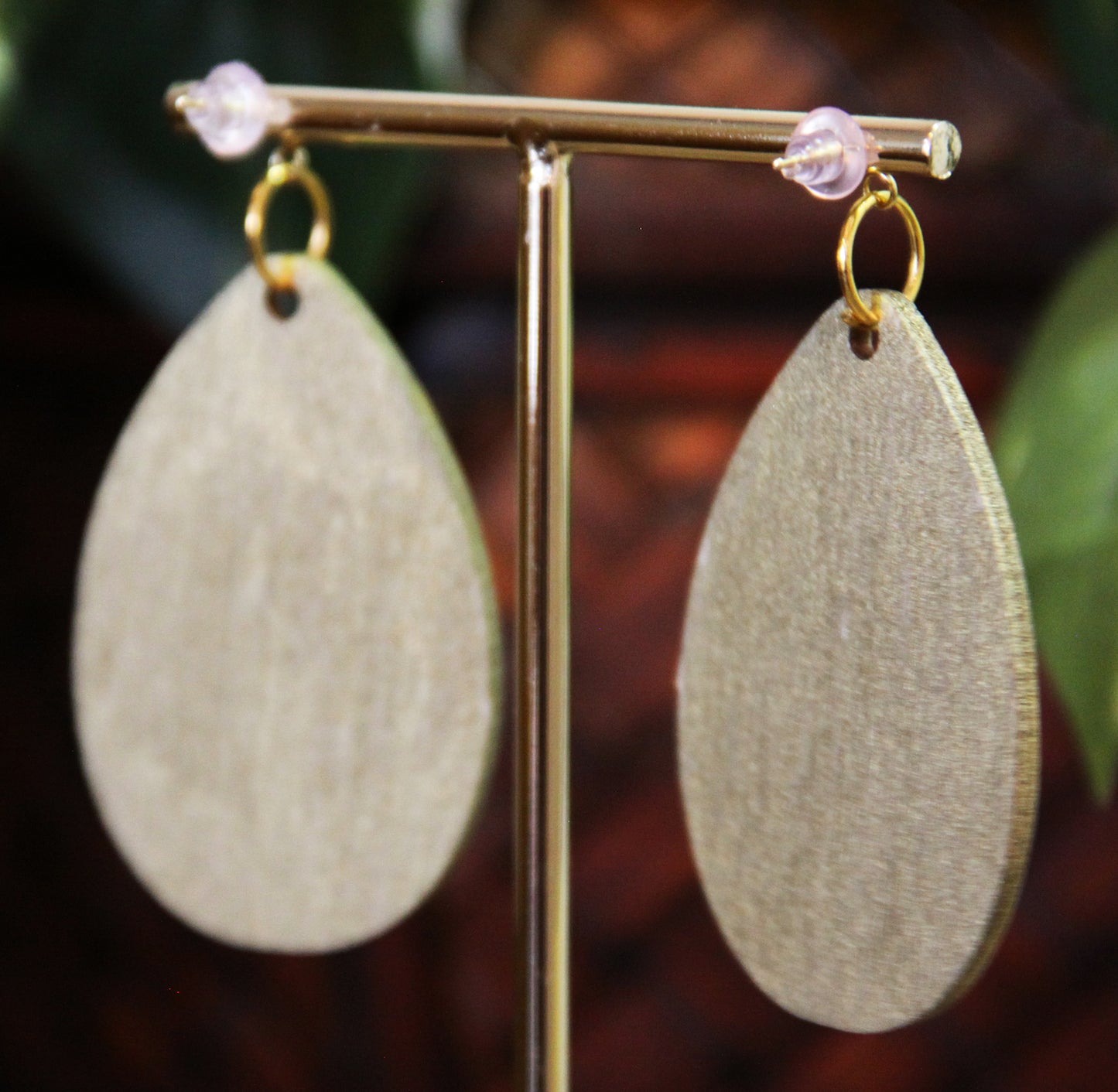Red, Peach and Purple Wood Teardrop Earrings