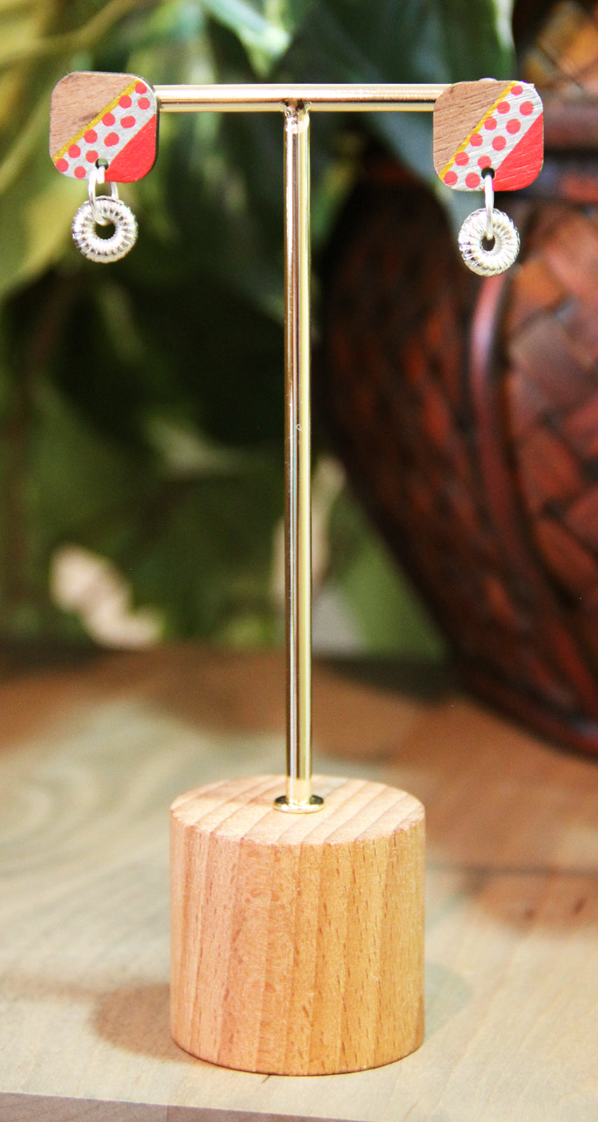 Red, Silver and Gold Diagonal Rectangular Earrings