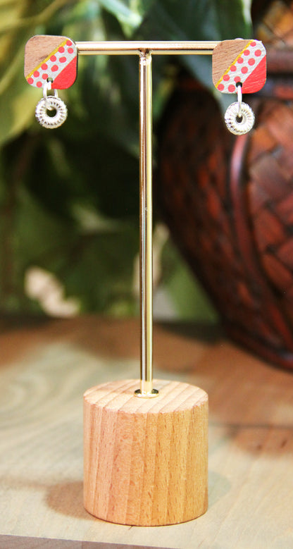 Red, Silver and Gold Diagonal Rectangular Earrings