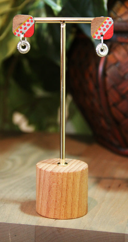 Red, Silver and Gold Diagonal Rectangular Earrings