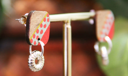 Red, Silver and Gold Diagonal Rectangular Earrings