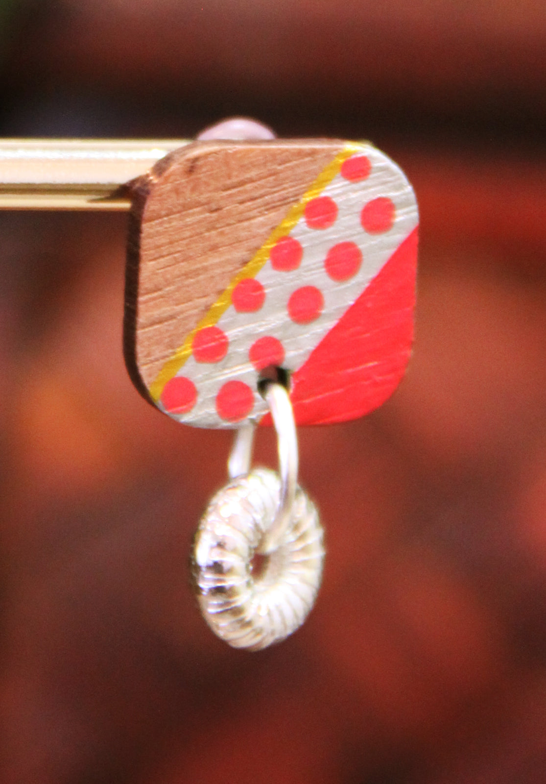 Red, Silver and Gold Diagonal Rectangular Earrings