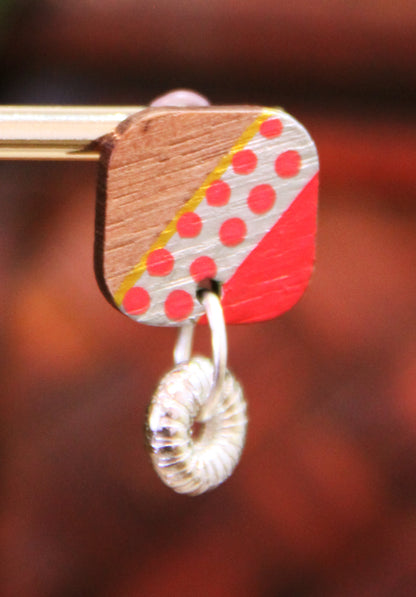 Red, Silver and Gold Diagonal Rectangular Earrings