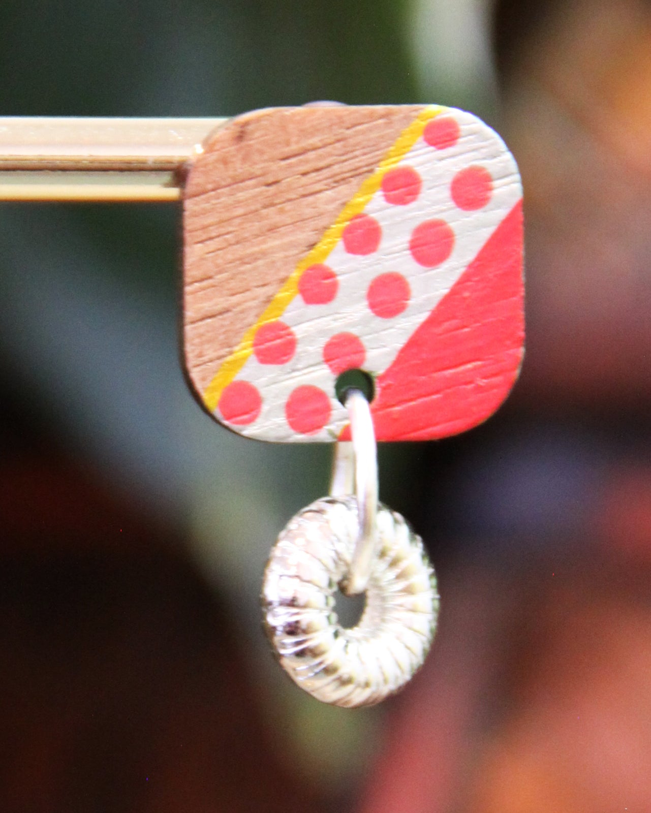 Red, Silver and Gold Diagonal Rectangular Earrings