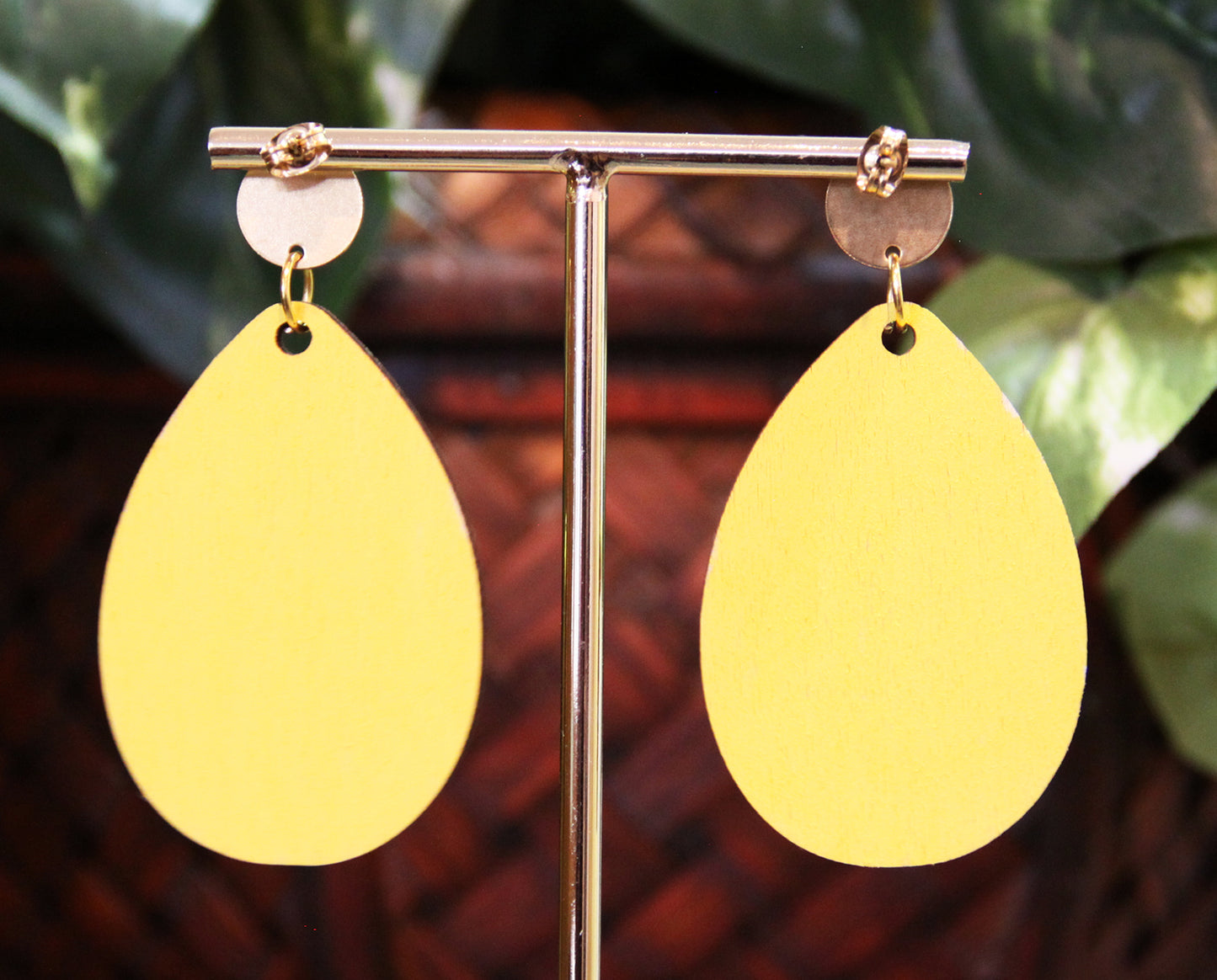 Green Floral Patterned with Pom-pom Teardrop Earrings