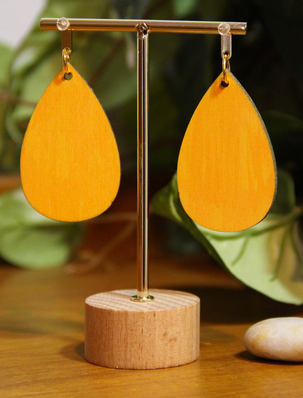 Organic Mosaic Teal Green Wood Teardrop Earrings