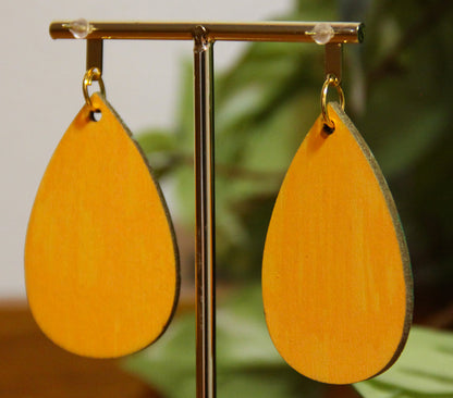 Organic Mosaic Teal Green Wood Teardrop Earrings