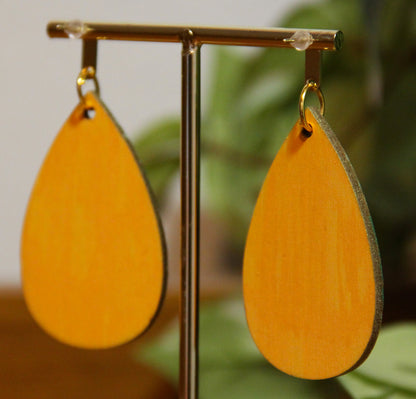 Organic Mosaic Teal Green Wood Teardrop Earrings