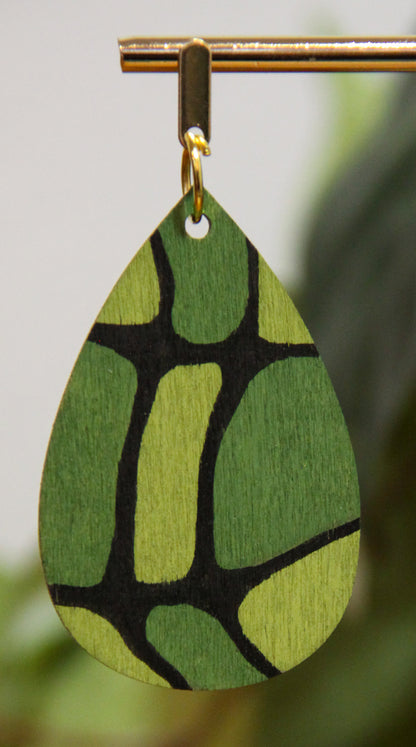 Organic Mosaic Forest Green Wood Teardrop Earrings