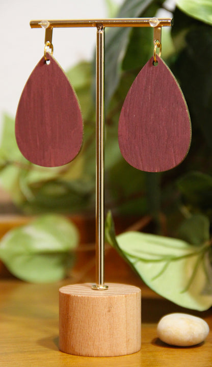 Organic Mosaic Forest Green Wood Teardrop Earrings