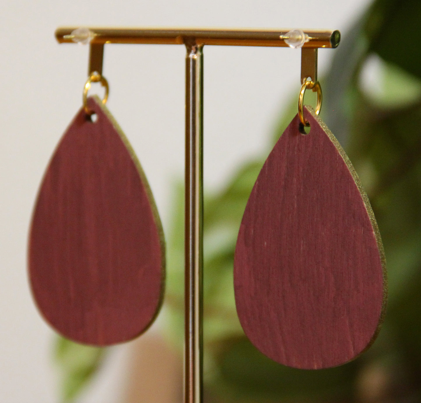 Organic Mosaic Forest Green Wood Teardrop Earrings
