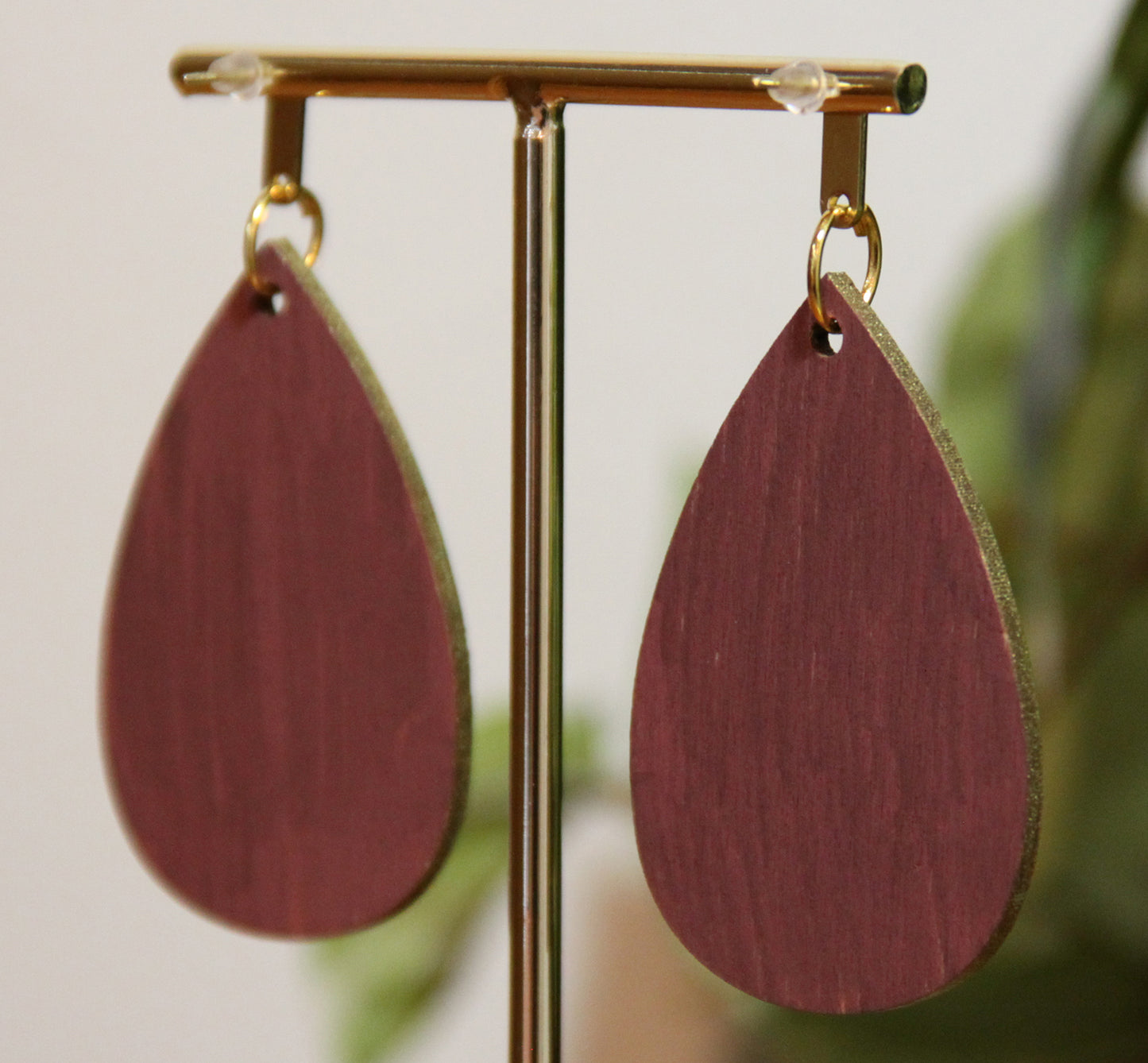 Organic Mosaic Forest Green Wood Teardrop Earrings