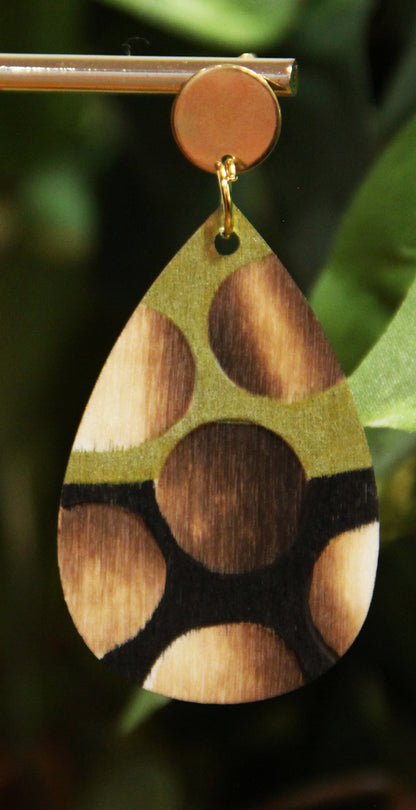 Gold Burnt Wood Teardrop Earrings