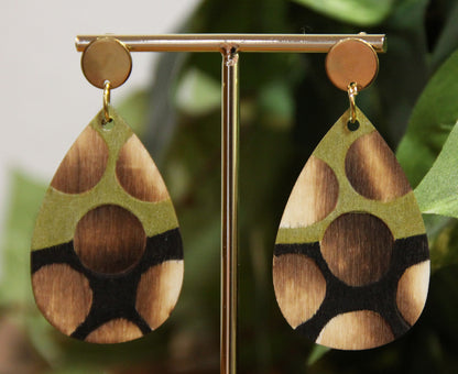 Gold Burnt Wood Teardrop Earrings