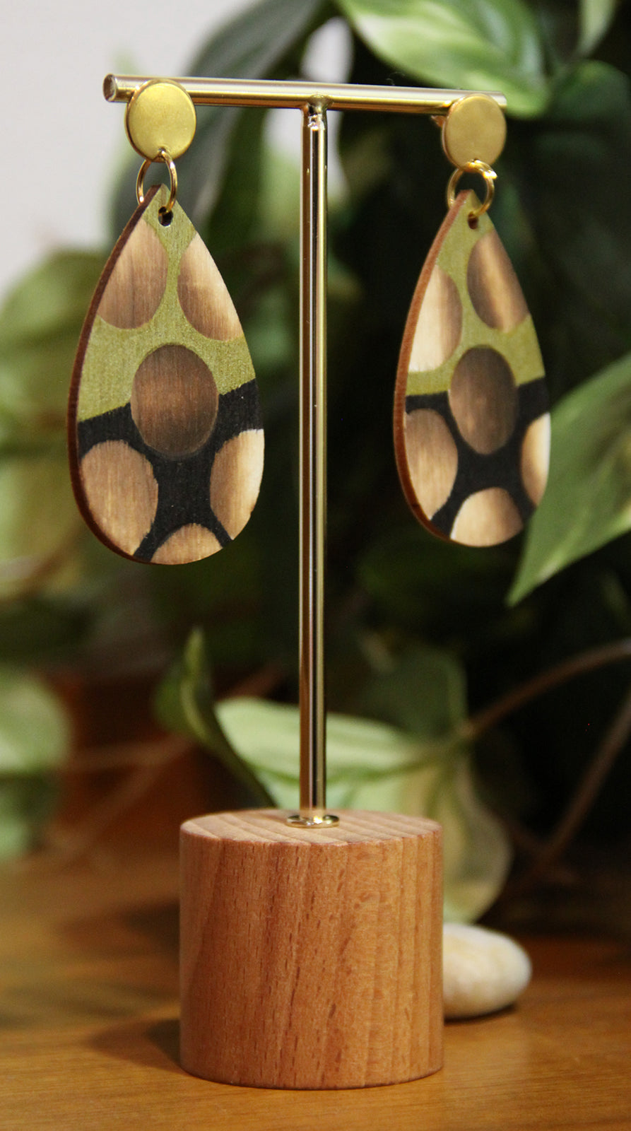 Gold Burnt Wood Teardrop Earrings