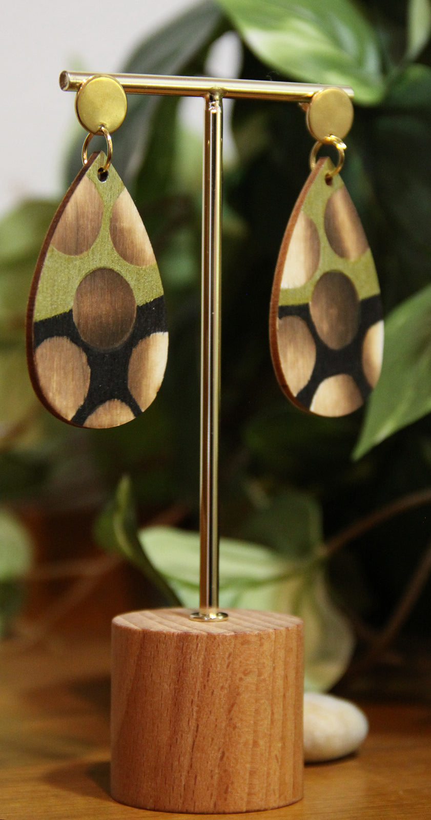 Gold Burnt Wood Teardrop Earrings