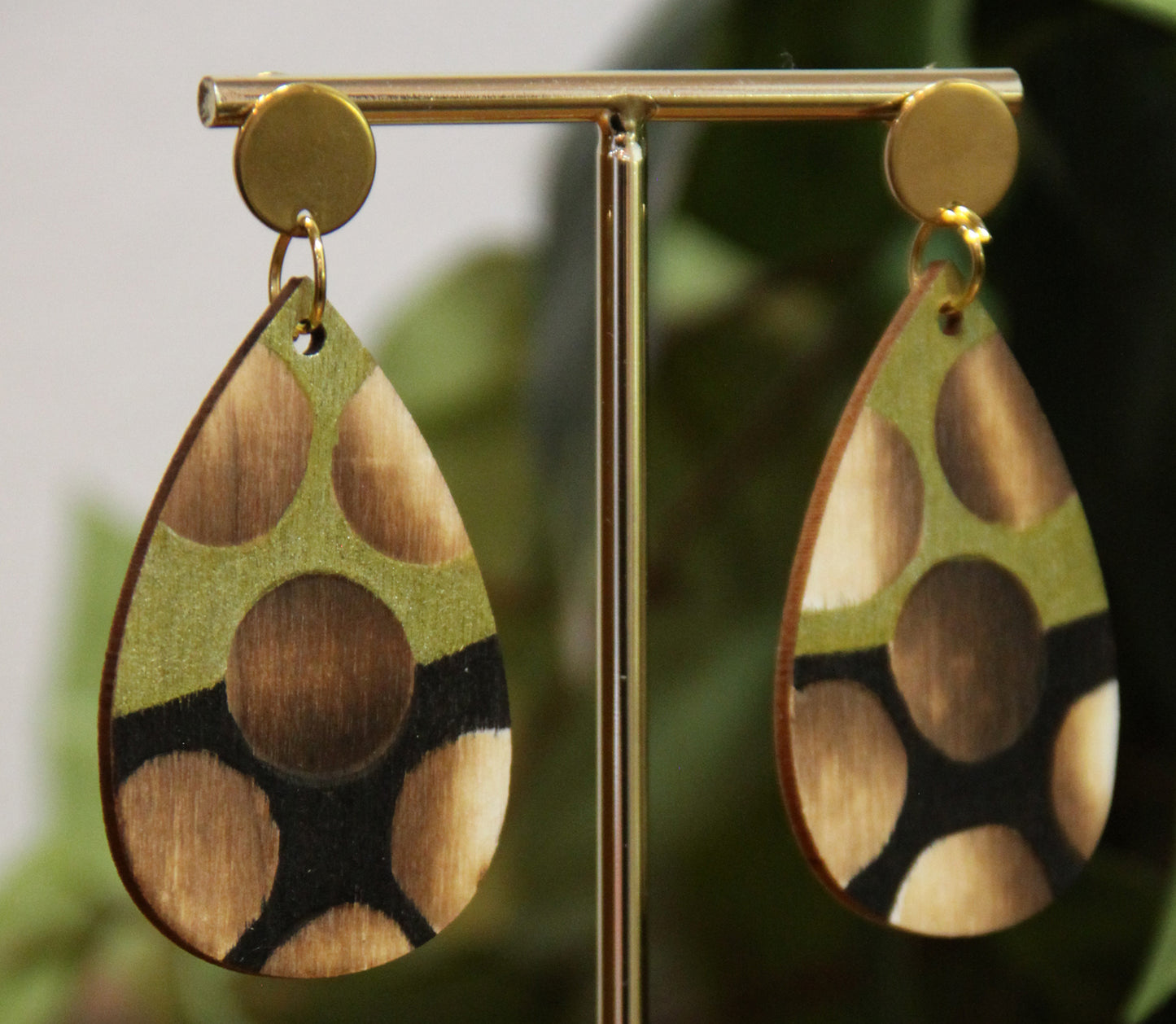 Gold Burnt Wood Teardrop Earrings