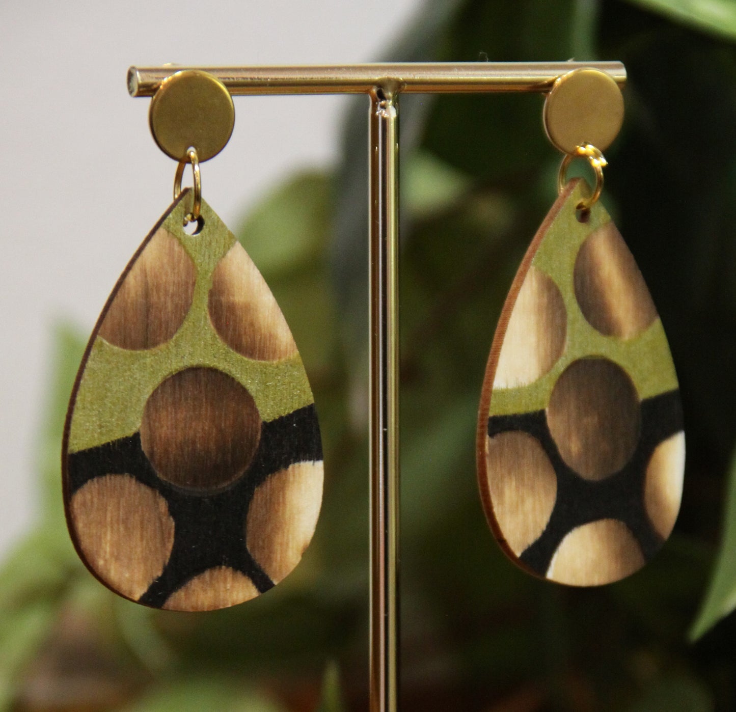 Gold Burnt Wood Teardrop Earrings
