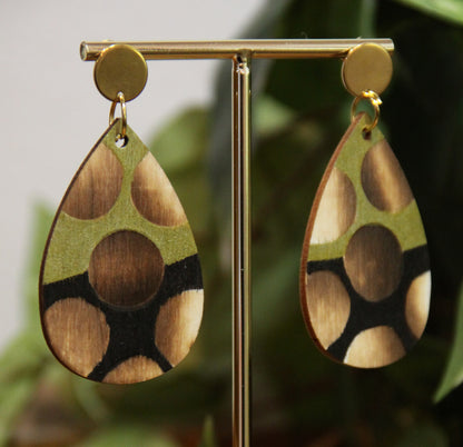 Gold Burnt Wood Teardrop Earrings