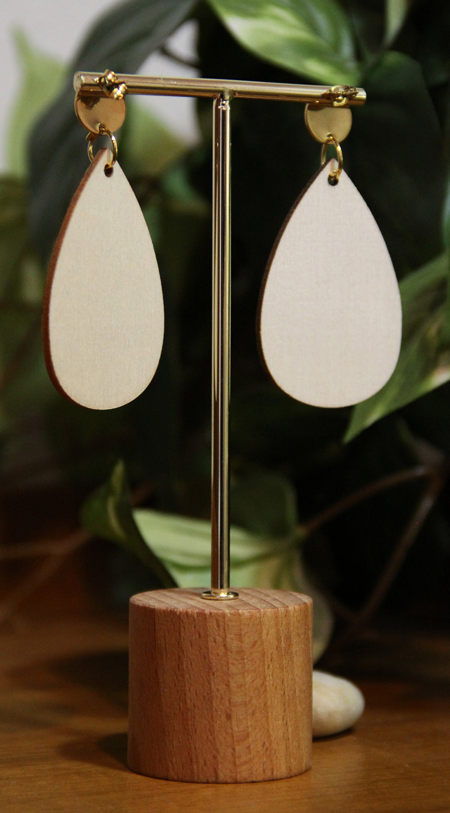Gold Burnt Wood Teardrop Earrings