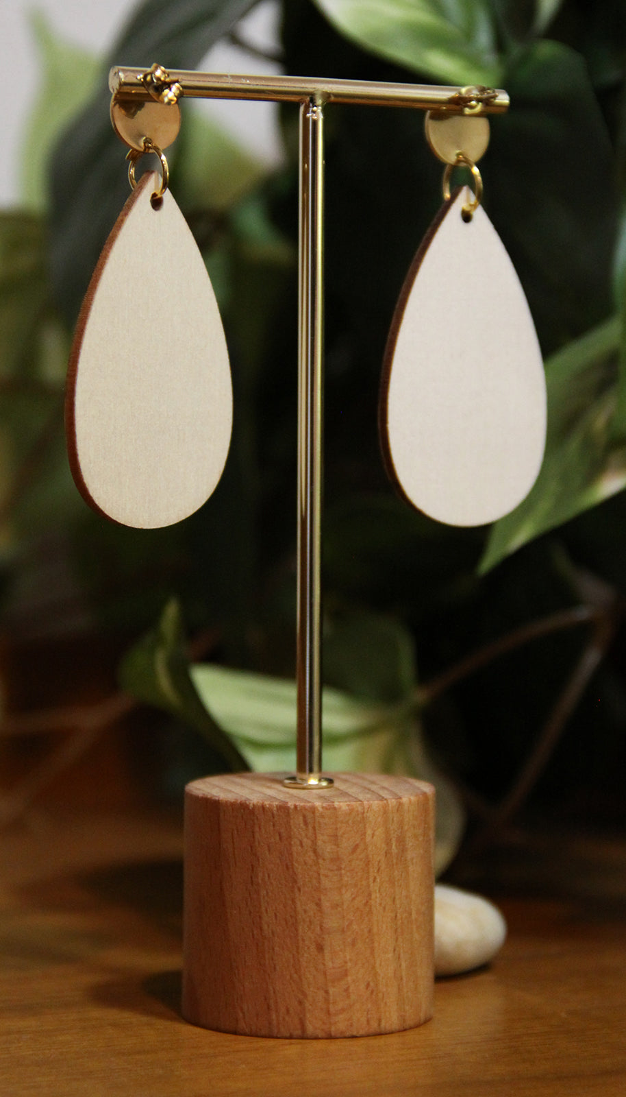 Gold Burnt Wood Teardrop Earrings